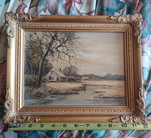 1957 Beltman Holland Oil Painting Riverside Cottage Landscape "Winter" McM - Picture 1 of 6