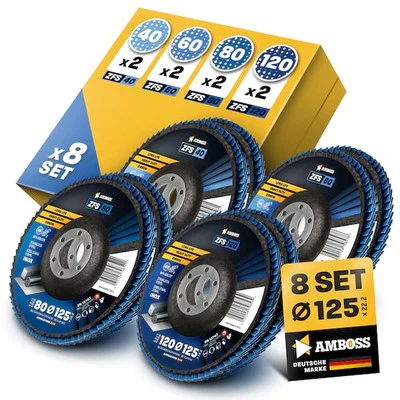 AMBOSS WERKZEUGE Amboss Fächerschleifscheibe Set Ø 125 (8 Stck.) Korn 40-120