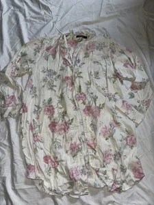 Lauren Ralph Lauren Cotton Floral Monogram Long Sleeve Button Down Nightshirt Xl - Picture 1 of 3