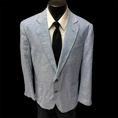 Stafford Men Blue Sport Coat HERRINGBONE Jacket LINEN Cotton Classic Fit Blazer - Image 1 of 4
