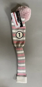 Maxfli Vintage Knit Style Driver 1 Headcover Pink/Gray/White NEW - Picture 1 of 3