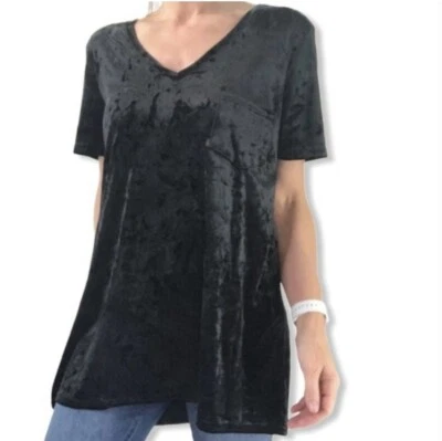 Women's SPRING + MERCER Black Velvet Legging Tee Size LARGE Short Sleeve - Image 1 of 4