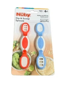 Nuby Dip & Scoop Spoons 2-Pack - Easy Grip - Encourages Self-Feeding - BPA Free - Picture 1 of 5