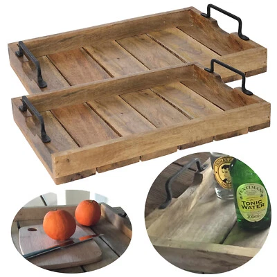 2x Mango-Holz Serviertablett 46x31cm Set Bett Griff-Tablett Henkel Deko Vintage - Bild 1 von 4