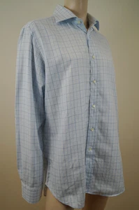 ETRO MILANO Prendas para Hombre Azul 100% Algodón Cuadrado Mangas Largas Informal Camisa Top Talla:42 - Imagen 1 de 7