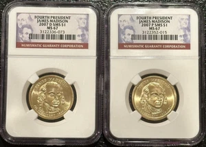 2007 P & D James Madison Presidential Dollar Coin NGC SMS MS67 SATIN - Picture 1 of 1
