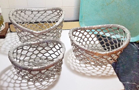 3-Vintage Woven Wire Metal Baskets....nesting ...made in India Cover