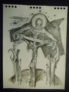 Helmut PLONTKE - Dio guarda la crocifissione - disegno originale 1977 - Foto 1 di 1