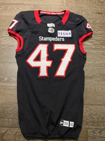 2020 Calgary Stampeders Fraser Sopik #47 CFL Team Issued Game used Jersey BLACK Cover