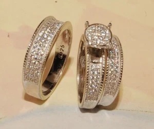 14K Yellow Gold Over Wedding Trio Ring Set Round Cut Lab Created Diamond 1.5Ct - Picture 1 of 4