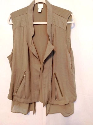 Chaleco Chico's Abierto Frontal En Capas Borla Cremallera Bolsillos Verde Ejército Talla 3 #16797 Foto 1 de 4