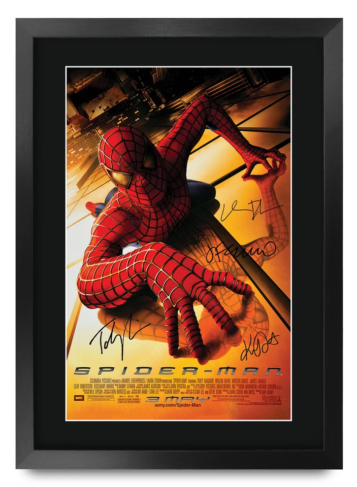 Spider-Man Toby Maguire Gift Idea Printed A3 Framed Poster Signed a Movie Fans - Imagem 1 de 1
