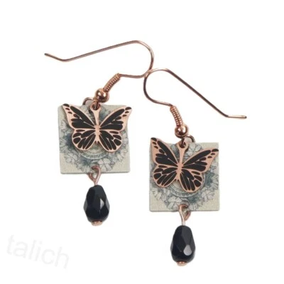 Pendientes de árbol de limón con estampado de guirnalda vintage pendientes con cuentas negras Foto 1 de 4