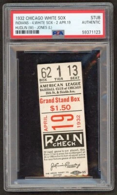 1932 April 19th Ticket Stub PSA White Sox Indians Luke Appling Low Pop 1 of 1 - Image 1 of 2