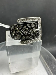 Ladies buckle ring black band 15mm stainless steel sparkling no tarnish 2769 - Picture 1 of 8
