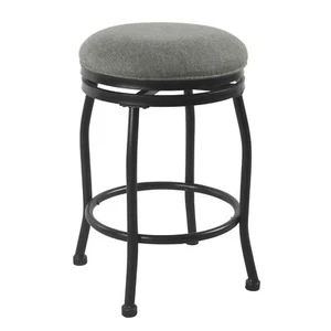 Benjara Metal Counter Stool with Swiveling Fabric Padded Seat Gray and Black - Picture 1 of 7