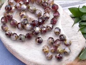 8mm Blended Cranberry Picasso Czech Glass Central Cut Round Beads 15 Beads - Picture 1 of 4