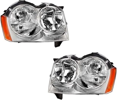 Headlights For Jeep Grand Cherokee 2005 2006 2007 Chrome Halogen Pair Foto 1 de 4