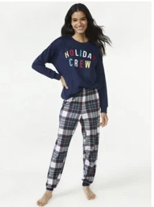 NWT Joyspun Women’s Family Pajamas Set 2-Piece-Holiday Crew-XL (16-18) Navy Blue - Picture 1 of 8