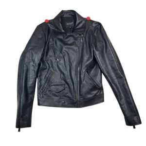 GUESS Women's Faux Leather Jacket Sz S Small Black READ DESCRIPTION - Picture 1 of 9