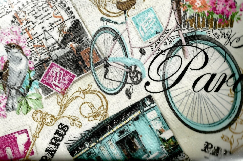 Paris Collage flowers bicycles romantic Timeless Treasures fabric - Image 1 of 1