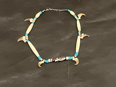 Bobcat Necklace With Bone and Genuine Turquoise Beads Western - Image 1 of 3