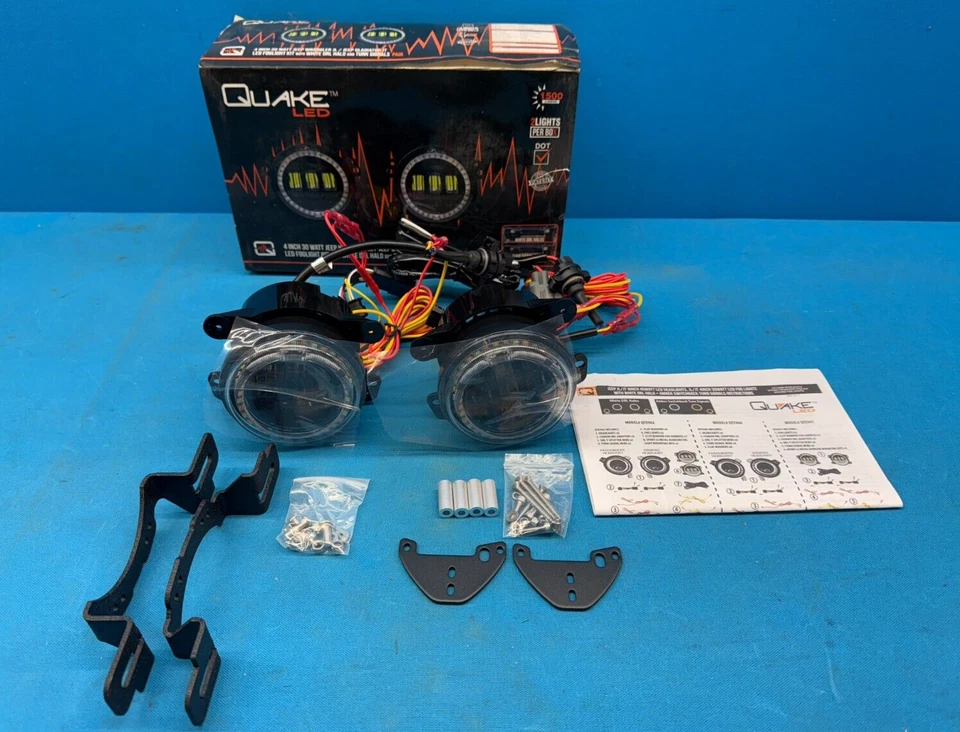 Комплект противотуманных светодиодных фар Quake LED QTE961 4 дюйма 30 Вт Halo для Jeep Wrangler 2018–2020 годов выпуска - Изображение 1 из 4