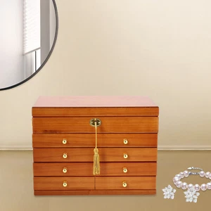 5-Layers Jewelry Storage Box Large Wooden Ring Necklace Organizer with 4 Drawers - Picture 1 of 18
