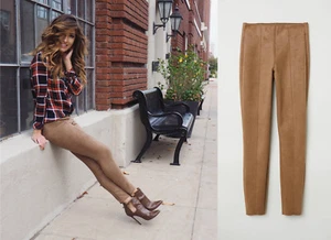 H&M Camel Skinny Biker Pants Suede Faux Suede Trousers Leggings Size 36 - 46 - Picture 1 of 12