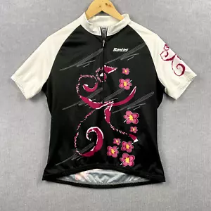 SMS Santini Cycling Jersey Top Womens 3XL Black Floral 1/2 Zip Lightweight - Picture 1 of 8