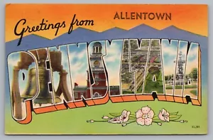 Postkarte PA Großbrief Grüße aus Allentown Pennsylvania Leinen verschickt 1946 - Bild 1 von 2