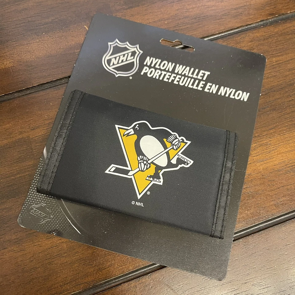 Pittsburgh Penguins Black Nylon Wallet Trifold Hook & Loop Closure Fastening NEW - Image 1 of 1