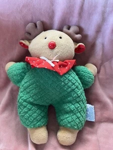 Eden Green Terry Cloth Waffle Weave Reindeer Rattle Plush Toy Vintage Christmas - Picture 1 of 4