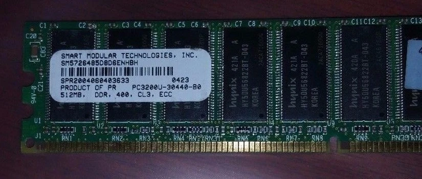 512MB DDR DDR1 PC PC3200E DDR-400 3200E 400 184PIN ECC NON-REGISTERED 2RX8 32X8  - Image 1 of 1