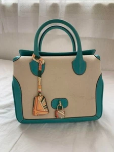 Emilio Pucci Green x Beige Turn Lock Closure 2 Way Vintage Hand Bag From Japan - Picture 1 of 24