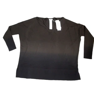 AKRIS Ombré Wool Knit V-Neck Pullover Jumper Sweater Size 12 brown laurel black - Picture 1 of 20