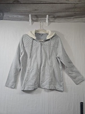 Talbots Womens Full Zip Up Sherpa Hooded Jacket Size 1X Petite Gray Metallic - Image 1 of 4
