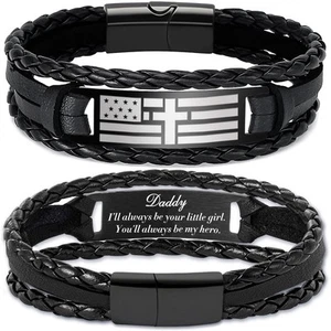Father's Day Gifts from Daughter Son Gift for Dad Birthday Men Bracelets Leat... - Picture 1 of 9