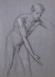 Karl Müller Männerakt Studie Düsseldorfer Schule Unikat Zeichnung Kreide 19 Jhd - Picture 1 of 2