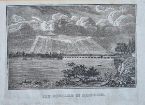 Der Rheindamm bei Mannheim Baden-Württemberg alter Stahlstich 1844 - Bild 1 von 1