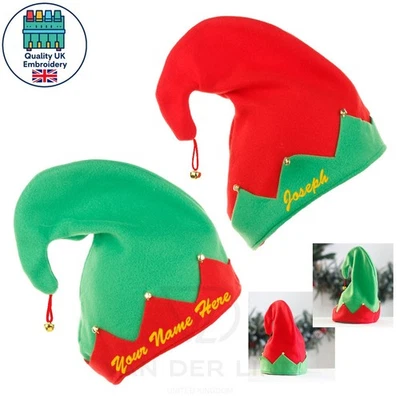 Personalised Embroidered Name Initial Elf Hat Jingle Bells Christmas Costume