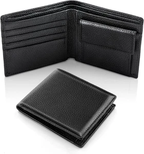 Portafoglio Uomo Con Blocco RFID, PU Pelle Slim Portafogli Con 1 Tasca Portamone - Foto 1 di 12
