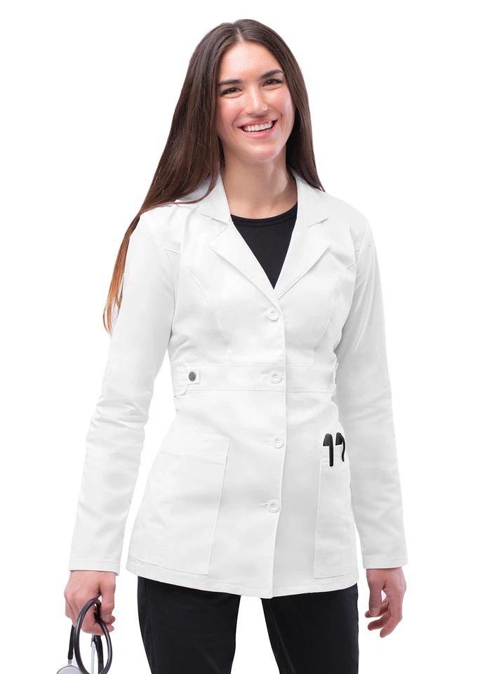 Adar Pop-Stretch Junior Fit Women's 28" Tab-Waist Lab Coat" - 3300 - White - L