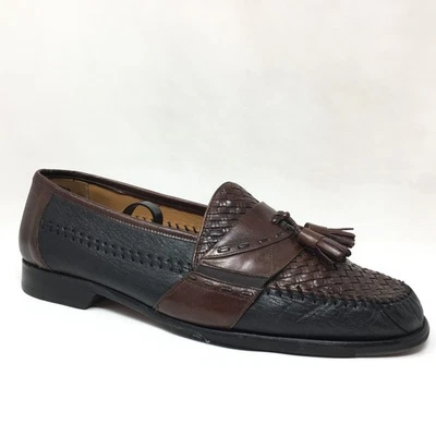 Mezlan Santa Cruz Loafers Dress Shoes Mens Size 9.5 Brown Woven Black Deerskin - Image 1 of 4
