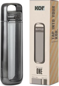 Botella de agua KOR ONE 25 oz Tritan, a prueba de fugas, sin BPA, boca ancha, níquel negro - Imagen 1 de 6