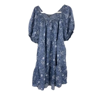 Torrid Women Size 2 2X 18 20 Dress Mini Puff Sleeve Blue Chambray Denim Floral - Picture 1 of 9