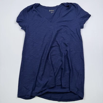Camisa Lilly Pulitzer Mujer Pequeña Azul Marino Cuello en V Manga Corta Slub Camiseta Top Foto 1 de 4