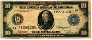 US 1914 $10 FRN New York District Burke/Glass FR 909 - Picture 1 of 2