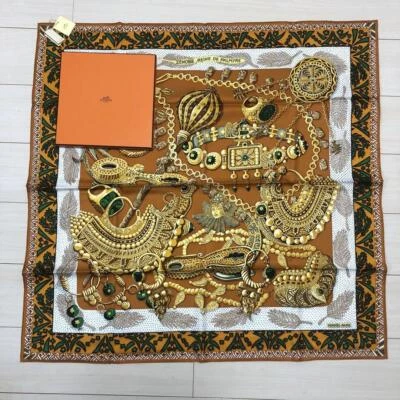 HERMÈS Bufanda Marrón Seda Joyería Patrón Mujeres Multifuncional Francia 111998 - Imagen 1 de 4
