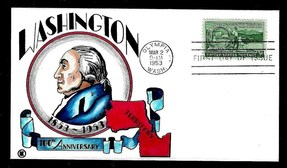 1019 3c Stamp (1953) THE VITAL WASHINGTON TERRITORY HD/HP FDC BY ROSS M. KNOBLE - Image 1 of 1